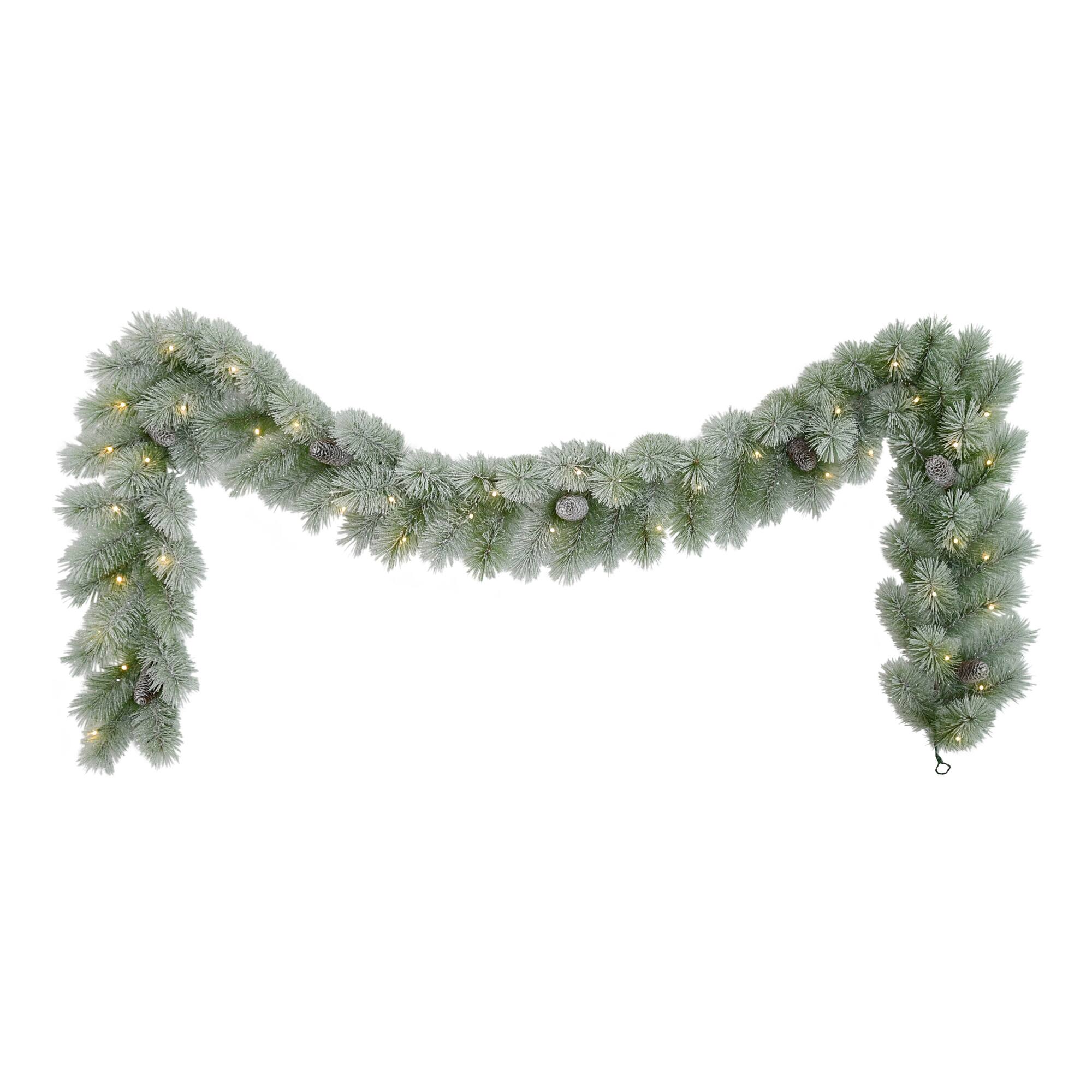 9ft. Pre-Lit Flocked Garland with Warm White LED Lights